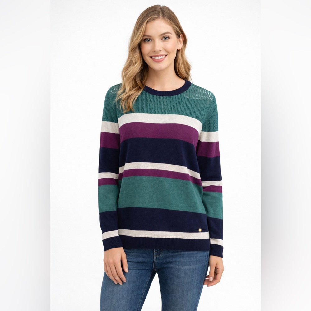 Southern Tide Esme Striped Sweater Womens L Mallard Green Purple Cashmere Blend